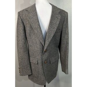 KENNETH ROBERTS Distinctive Mens Sport Coat 100% Wool Gray Tweed Jacket 38R EUC